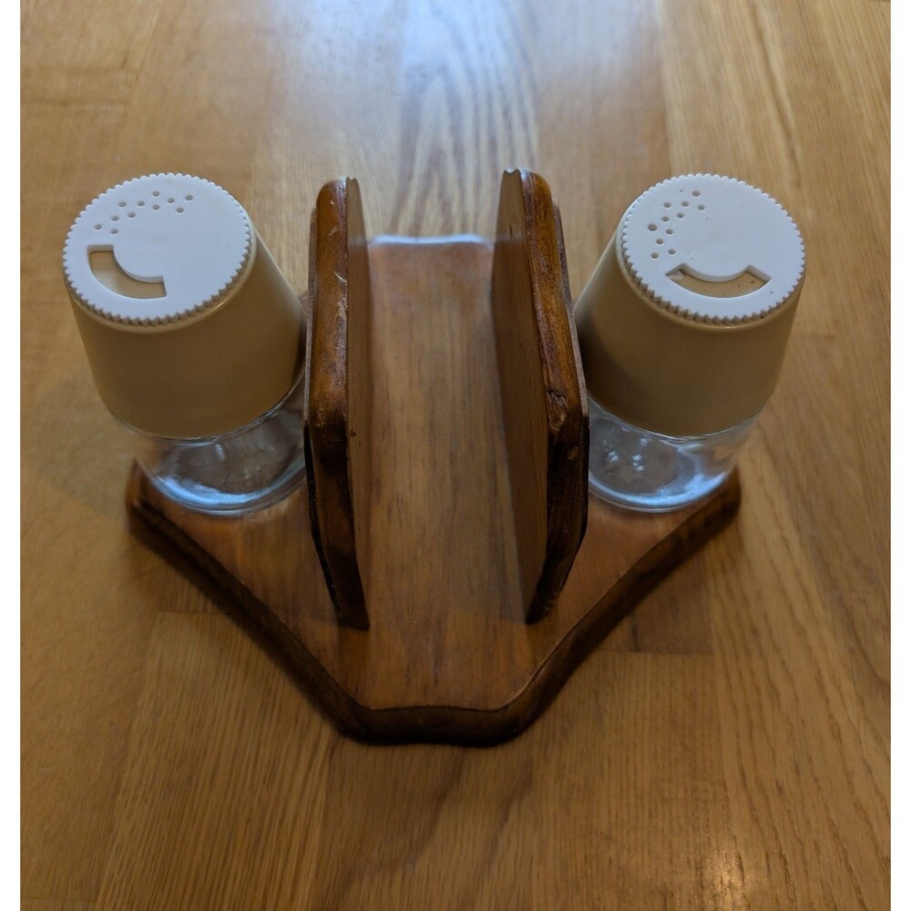 Vintage Wood Napkin Holder with Gemco Salt & Pepper Shakers MCM Cottagecore